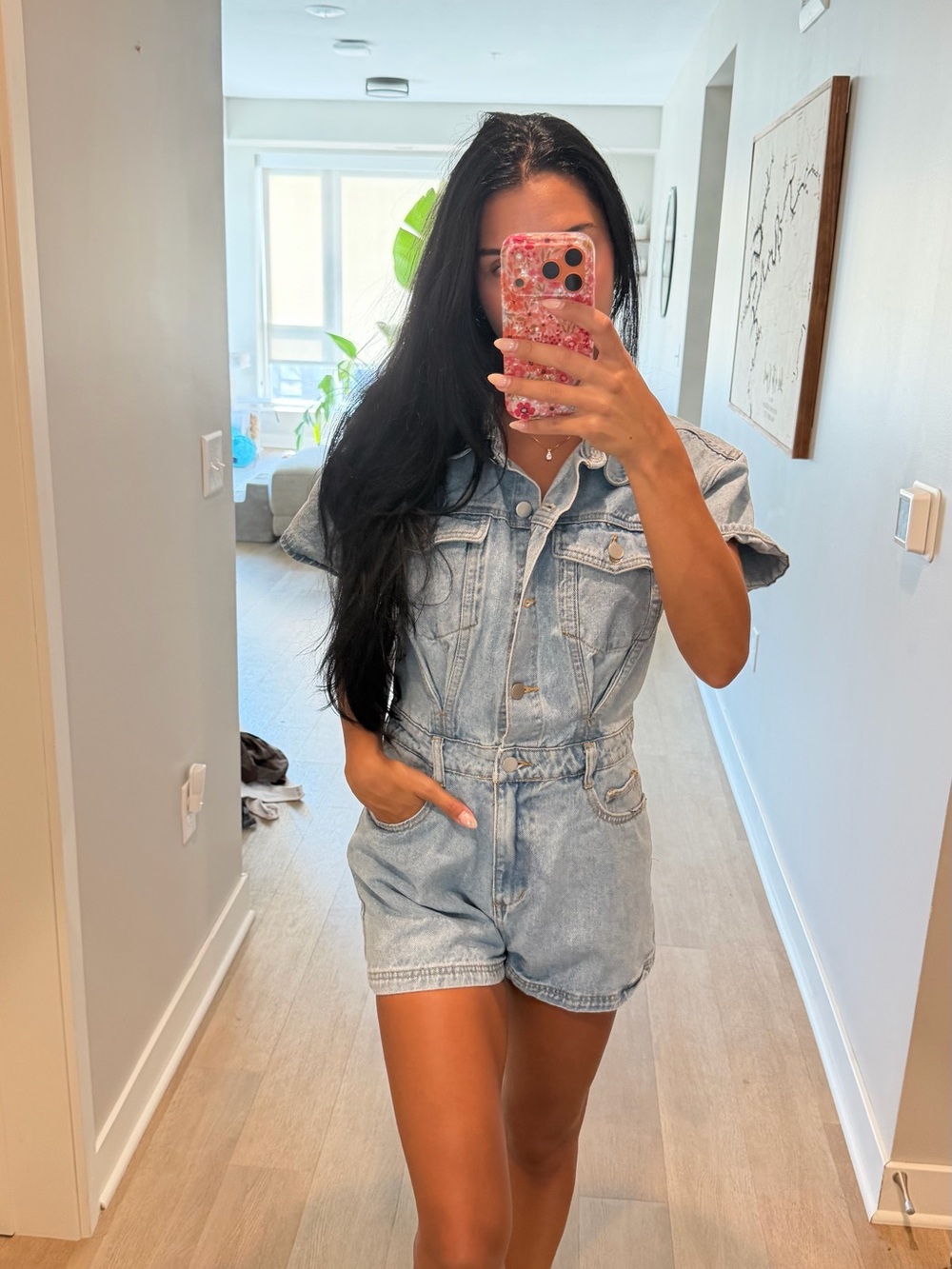 Le Lis Faded Blue Denim Short Jumpsuit